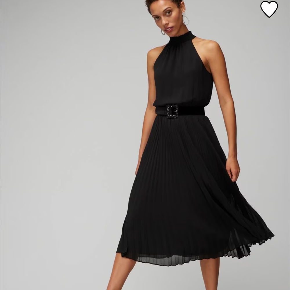 White House Black Market Black Pleated Halter Midi Dress